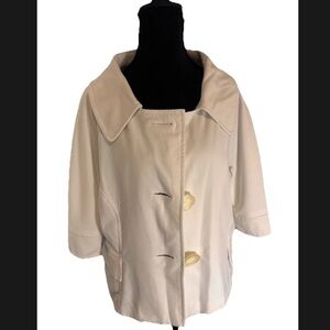 Larry Levine White Stretch 3/4 Sleeve Vintage Style Button Down Jacket L